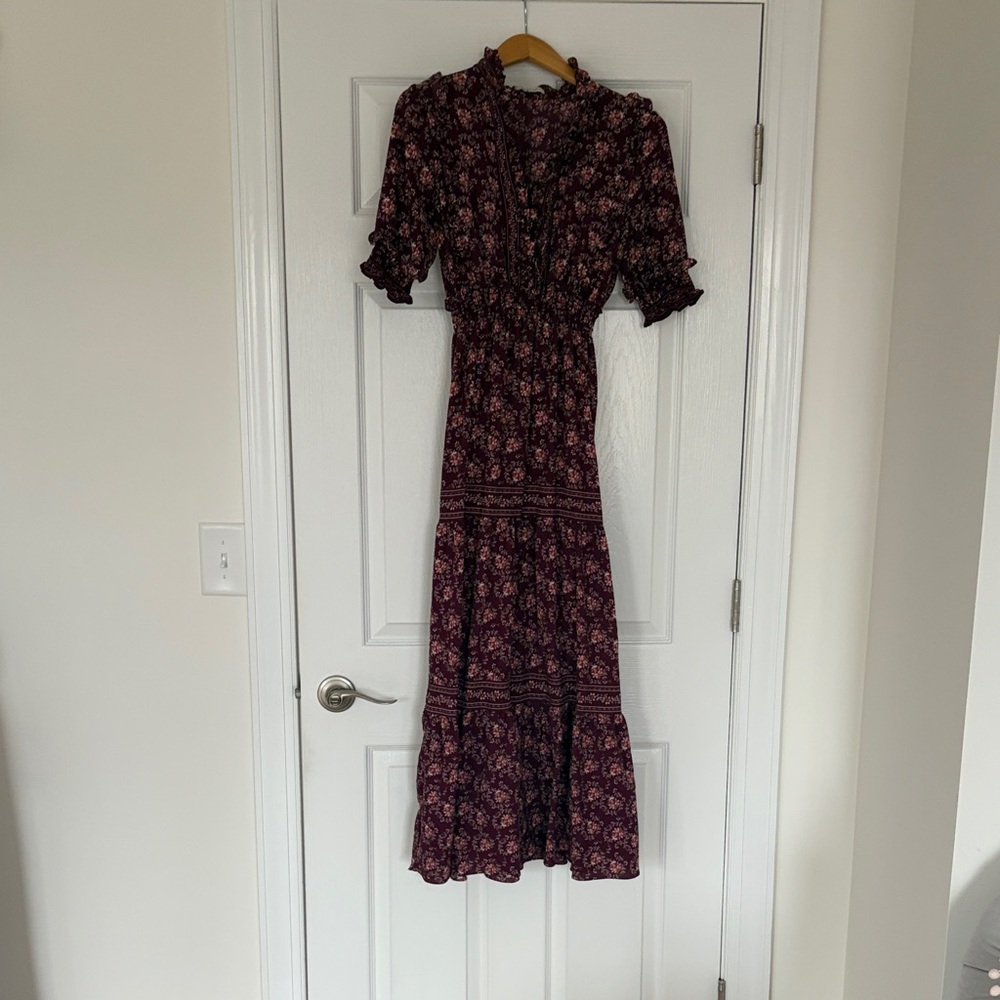 Max Studio Floral Maxi Dress in Burgundy and Pink